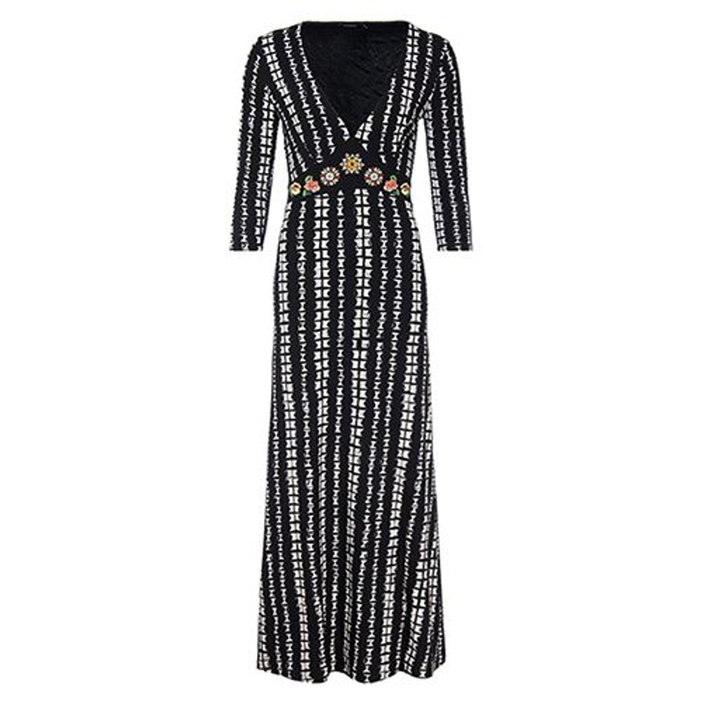 Women's Desigual Maxi Dress Size M Black White Floral Embroidered